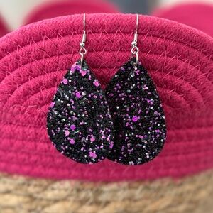 Black and Pink Glitter Teardrop Earrings